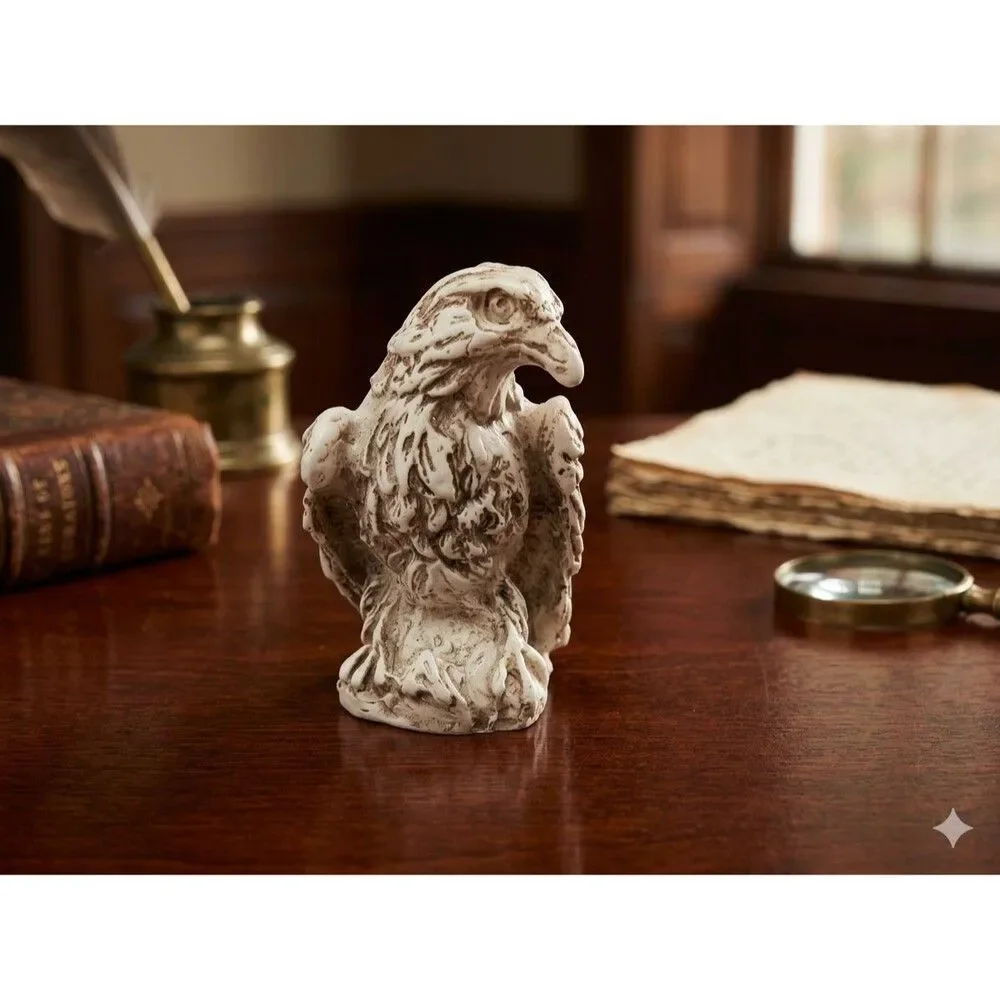 Majestic Eagle Sculpture Figurine Rustic White Stone Look Home Decor Statue